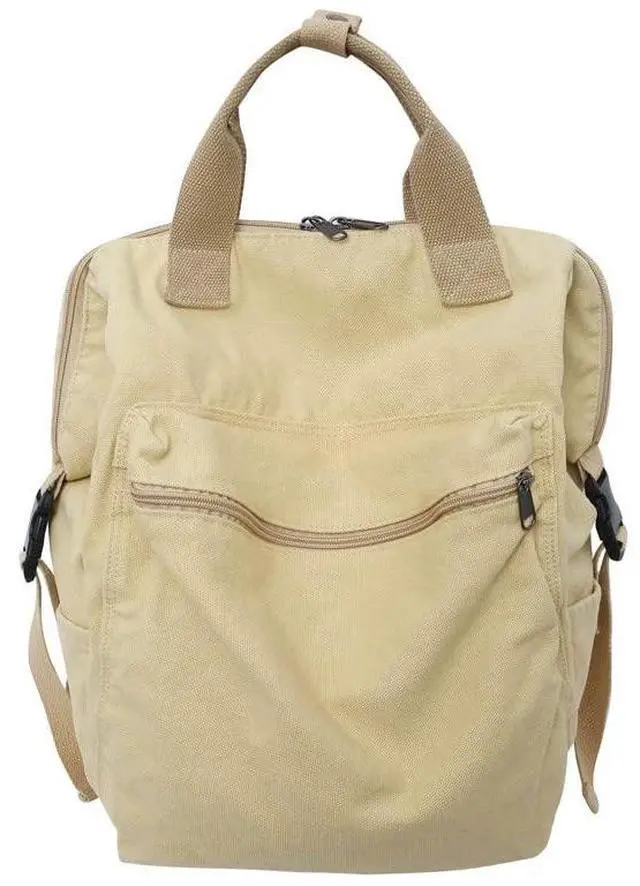Alt view image 4 of 5 - Sumleno Aesthetic Canvas Backpack for Women Men 15.6 Laptop Backpack Vintage College Backpacks Travel Rucksack Casual Daypack (Beige,One Size)