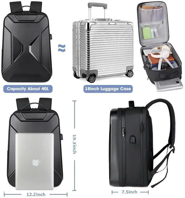 Alt view image 2 of 5 - Thortop Hard Shell Laptop Backpack,Waterproof Travel Business Computer Bag Fit 15.6Inch Gaming Bag with USB Charging Port (black)