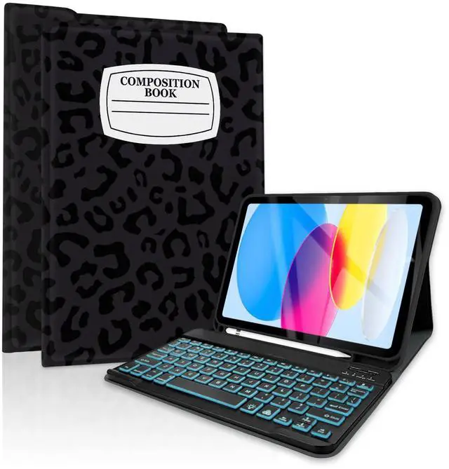 Main image of TopPerfekt for Bluetooth Keyboard iPad 10th Gen 10.9 inch (2022) case iPad (A16) 11th/ 10th Gen Case 11'' (2025) with 7-Color Backlights, Pencil Holder, Detachable, Rechargeable-noteLeopard Black