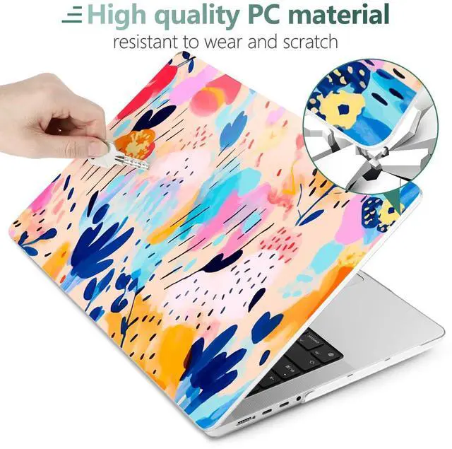 Alt view image 3 of 5 - TWOLSKOO Compatible with M4 MacBook Pro 14 inch Case 2024-2021 Release Chip Models M4 M3 M2 M1 Pro Max, Plastic Hard Shell & Keyboard Cover & Type C Adapter, & Screen Protector, Bright Abstract Floral