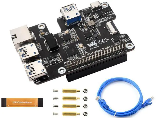 Main image of PCIe to Gigabit Ethernet and USB 3.2 Gen1 HAT for Raspberry Pi 5, Extend PCIe Interface to 3X High Speed USB 3.2 Gen1 Ports and 1x Gigabit Ethernet Port, Driver-Free, Plug and Play