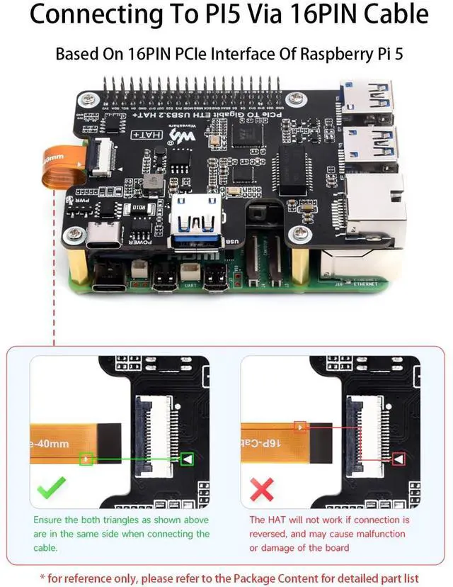 Alt view image 3 of 5 - PCIe to Gigabit Ethernet and USB 3.2 Gen1 HAT for Raspberry Pi 5, Extend PCIe Interface to 3X High Speed USB 3.2 Gen1 Ports and 1x Gigabit Ethernet Port, Driver-Free, Plug and Play