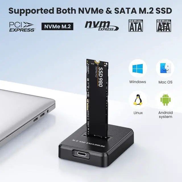Alt view image 4 of 5 - NVMe & SATA M.2 Reader/Writer, M.2 SSD to USB-A/C Reader Adapter Compatible with (M Key, B+M Key) NVMe and SATA NGFF SSD Dock, Size for 2280 2260 2242 2230 Portable Plastic Enclosure