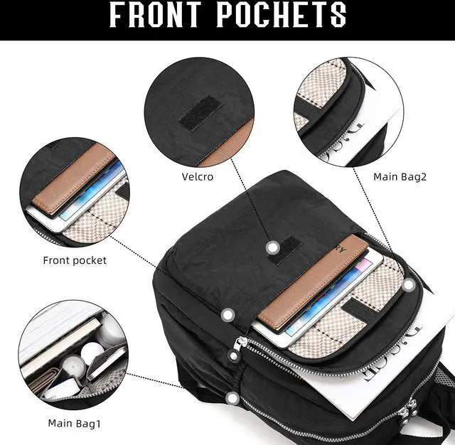 Alt view image 5 of 5 - Vendra Moka Compact Hiking Nylon Waterproof Laptop Backpack Purse for Women and Men, Small Lightweight Travel Casual Outdoor Dayback