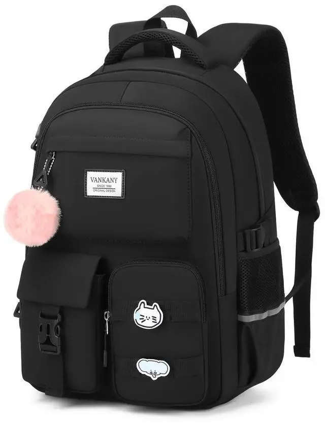 VANKANY Big Student School Backpack, Black Laptop Backpack Teen