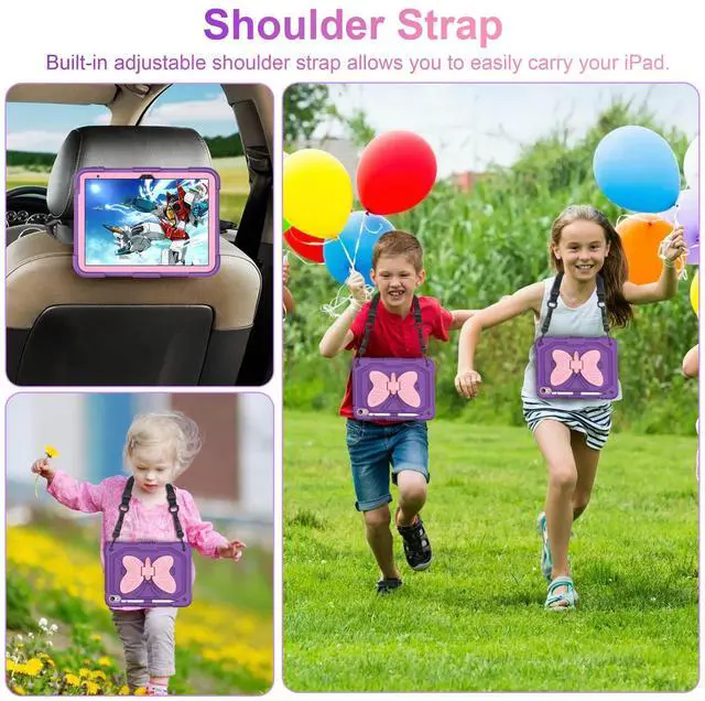 Alt view image 2 of 5 - VOFUOE for iPad 10th Generation Case for Kids Girls 2022 10.9 Inch for iPad A16 Case 11th Generation 2025 with Screen Protector Shoulder Strap Butterfly Wings Stand Pencil Holder Rugged Cover-Purple