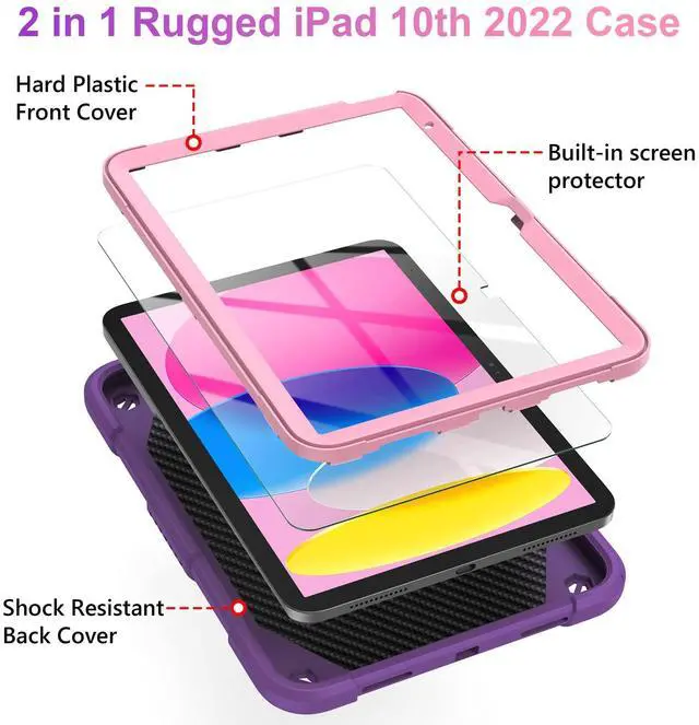 Alt view image 3 of 5 - VOFUOE for iPad 10th Generation Case for Kids Girls 2022 10.9 Inch for iPad A16 Case 11th Generation 2025 with Screen Protector Shoulder Strap Butterfly Wings Stand Pencil Holder Rugged Cover-Purple