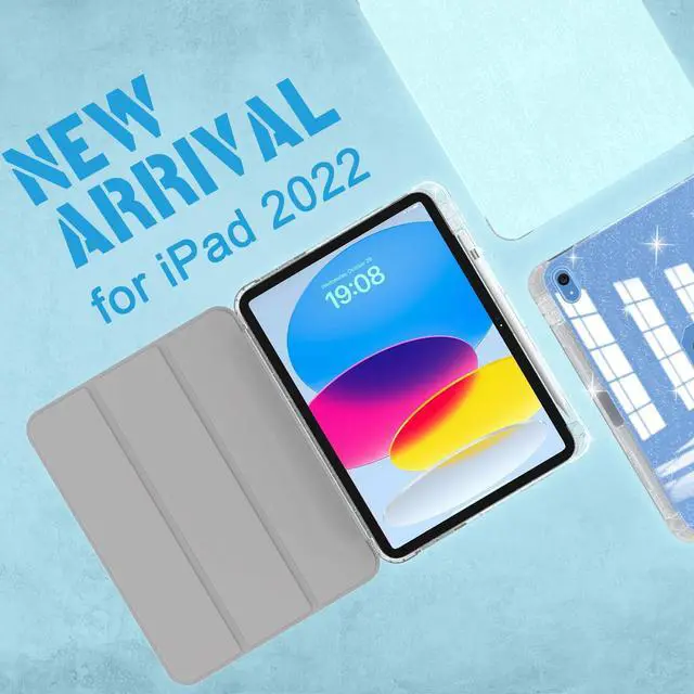 Alt view image 2 of 5 - iPad (A16) 11th/10th Generation (2025/2022) 10.9-inch with Pencil Holder, Sparkle Glitter Leather Cover [Support Touch ID and Auto Wake/Sleep] Lightweight Clear Rear Folio Case (Blue)
