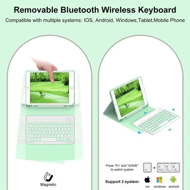 Alt view image 4 of 5 - WINCHKING Backlit Keyboard Case for iPad 9.7 Inch,5th/6th Generation(2017/2018)&Air 2/1 (2014),7-Color Backlit,Detachable Wireless Keyboard with Built-in Pencil Holder Case for iPad Pro 9.7",Green