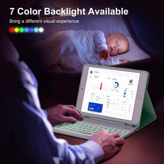 Alt view image 3 of 5 - WINCHKING Backlit Keyboard Case for iPad 9.7 Inch,5th/6th Generation(2017/2018)&Air 2/1 (2014),7-Color Backlit,Detachable Wireless Keyboard with Built-in Pencil Holder Case for iPad Pro 9.7",Green