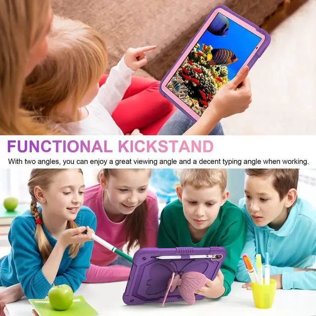 Alt view image 5 of 5 - VOFUOE for iPad 10th Generation Case for Kids Girls 2022 10.9 Inch for iPad A16 Case 11th Generation 2025 with Screen Protector Shoulder Strap Butterfly Wings Stand Pencil Holder Rugged Cover-Purple