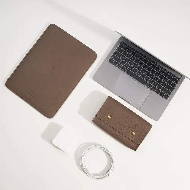 Alt view image 2 of 5 - Yesmornsis PU Leather Padded Laptop Sleeve 16Inch Compatible with MacBook Pro 16, 15Inch Laptop Bag Compatible with MacBook Pro 15 with Charger Pouch Color Coffee