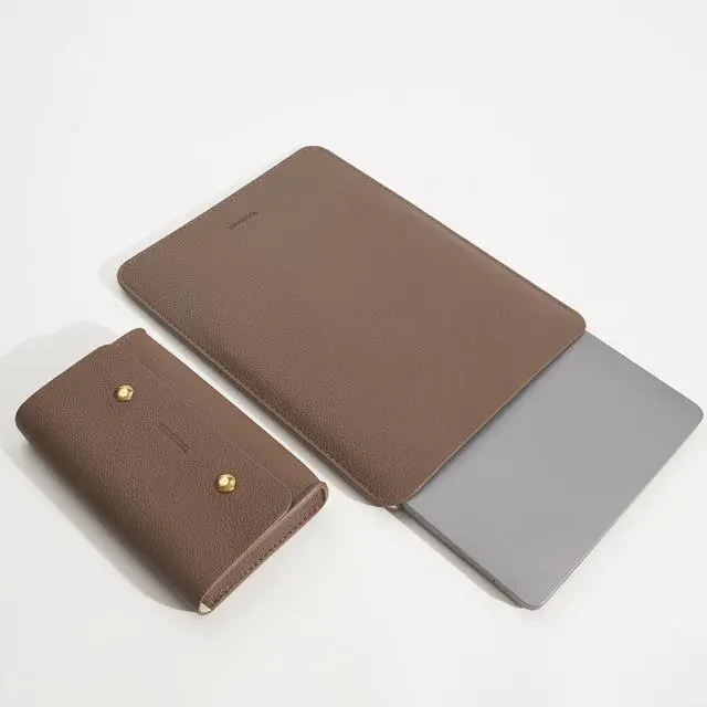 Alt view image 3 of 5 - Yesmornsis PU Leather Padded Laptop Sleeve 16Inch Compatible with MacBook Pro 16, 15Inch Laptop Bag Compatible with MacBook Pro 15 with Charger Pouch Color Coffee