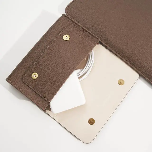 Alt view image 4 of 5 - Yesmornsis PU Leather Padded Laptop Sleeve 16Inch Compatible with MacBook Pro 16, 15Inch Laptop Bag Compatible with MacBook Pro 15 with Charger Pouch Color Coffee