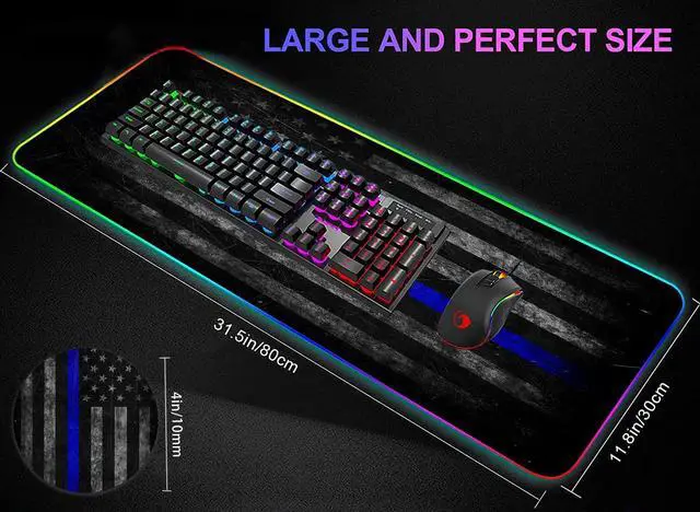 Alt view image 3 of 5 - RGB Gaming Mouse Pad Large Mouse Pad Desk Mat Led Mouse Pad Light-up Mouse Pad, Large Keyboard Pad, Optical Waterproof Non-Slip, Great for Gamers, Vintage Blue American Flag
