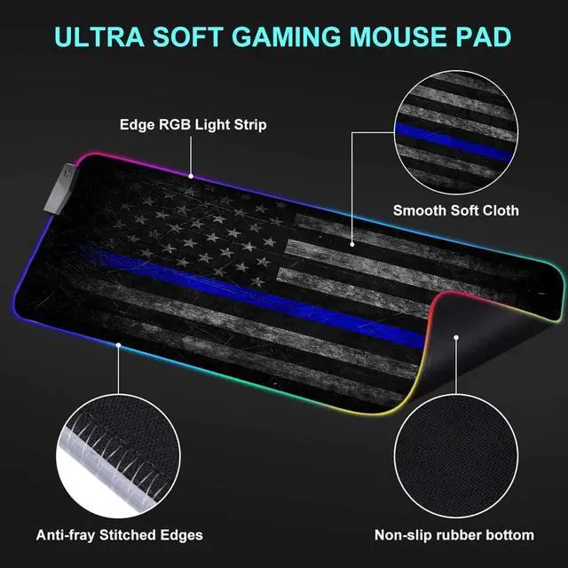 Alt view image 5 of 5 - RGB Gaming Mouse Pad Large Mouse Pad Desk Mat Led Mouse Pad Light-up Mouse Pad, Large Keyboard Pad, Optical Waterproof Non-Slip, Great for Gamers, Vintage Blue American Flag