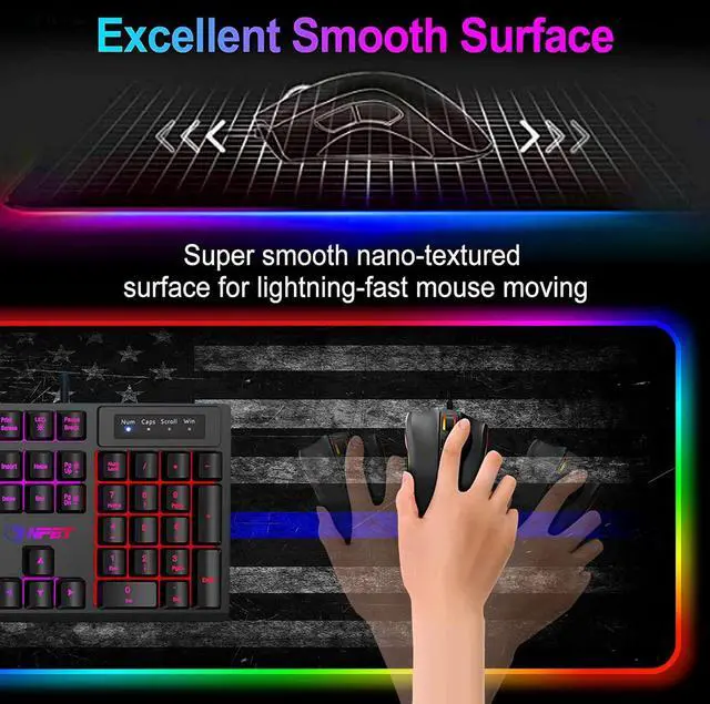 Alt view image 4 of 5 - RGB Gaming Mouse Pad Large Mouse Pad Desk Mat Led Mouse Pad Light-up Mouse Pad, Large Keyboard Pad, Optical Waterproof Non-Slip, Great for Gamers, Vintage Blue American Flag