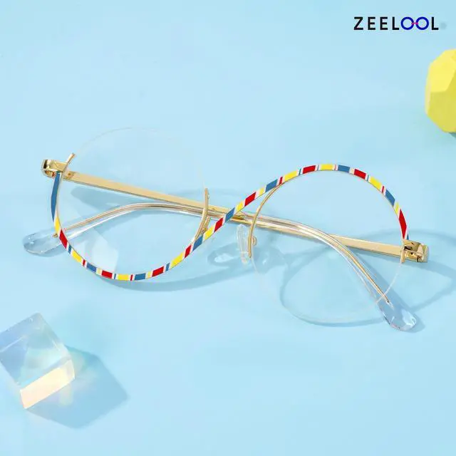 Alt view image 2 of 5 - Zeelool Blue Light Glasses for Women Chic Semi-rimless Round Eyeglasses Stylish Metal Elphaba Cosplay Eyewear Glasses JGM171265-10B
