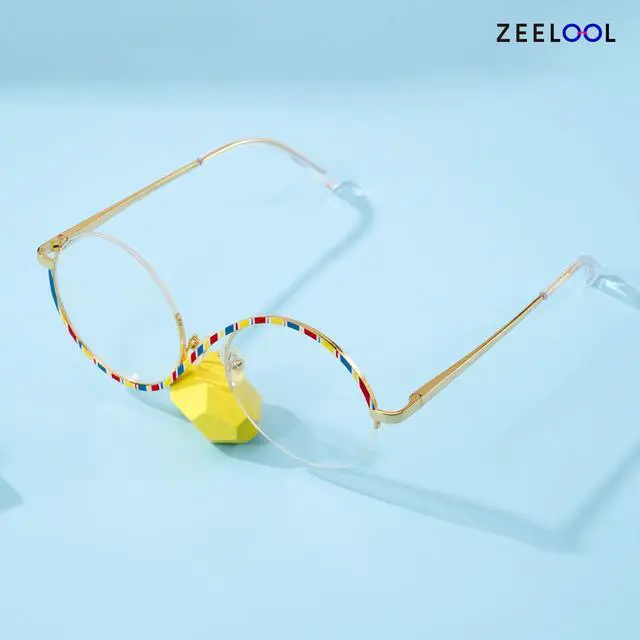 Alt view image 3 of 5 - Zeelool Blue Light Glasses for Women Chic Semi-rimless Round Eyeglasses Stylish Metal Elphaba Cosplay Eyewear Glasses JGM171265-10B
