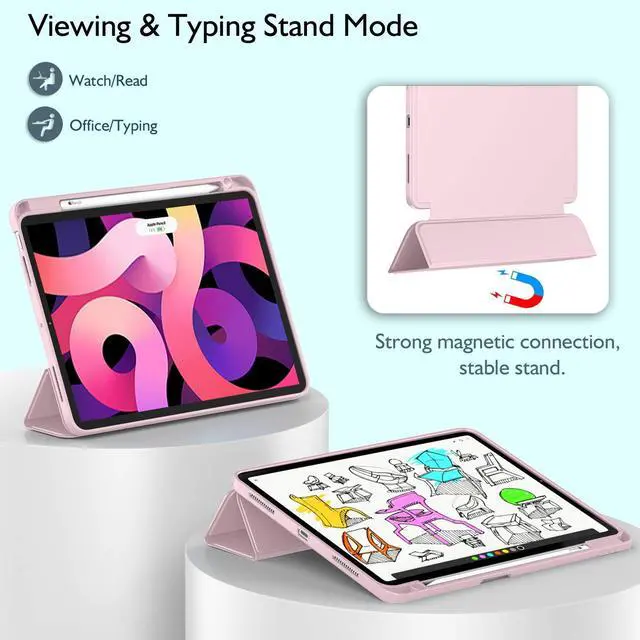 Alt view image 4 of 5 - ZryXal iPad Air 11 Inch Case M3 2025 / M2 2024, iPad Air Case 5th Generation/4th Generation 2022/2020 10.9 Inch [Support Touch ID and Auto Wake/Sleep](New Pink)