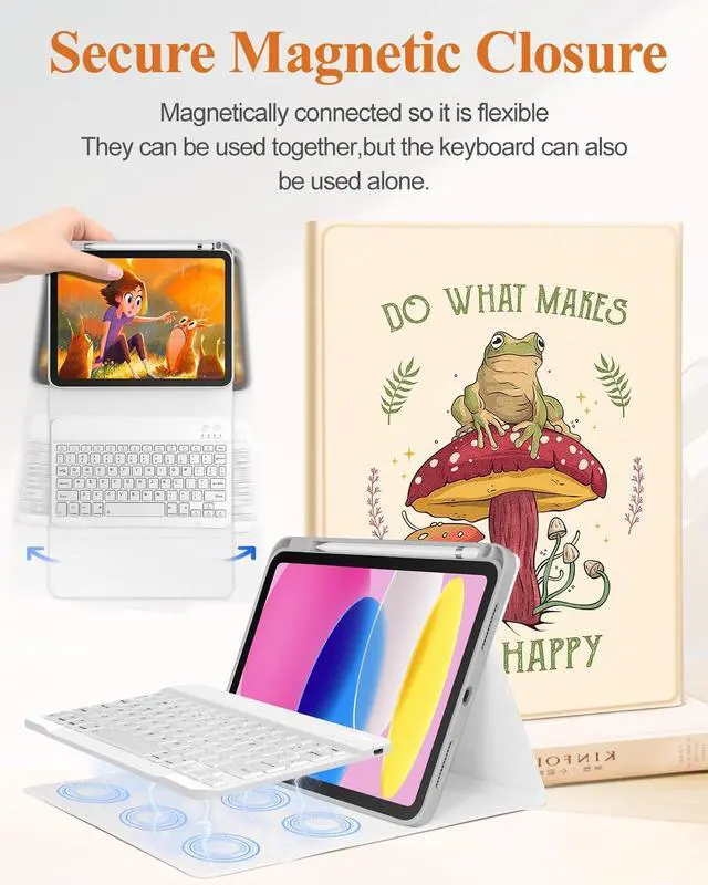 Alt view image 4 of 5 - Wazzasoft for iPad 10th Generation Case with Keyboard - for iPad A16 Cases Pencil Holder 10.9 Inch Cover Women Girl Cute Girly Teen Frog Unique Design Funda for Apple Tablet 10th/11th gen