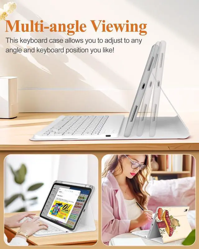 Alt view image 5 of 5 - Wazzasoft for iPad 10th Generation Case with Keyboard - for iPad A16 Cases Pencil Holder 10.9 Inch Cover Women Girl Cute Girly Teen Frog Unique Design Funda for Apple Tablet 10th/11th gen