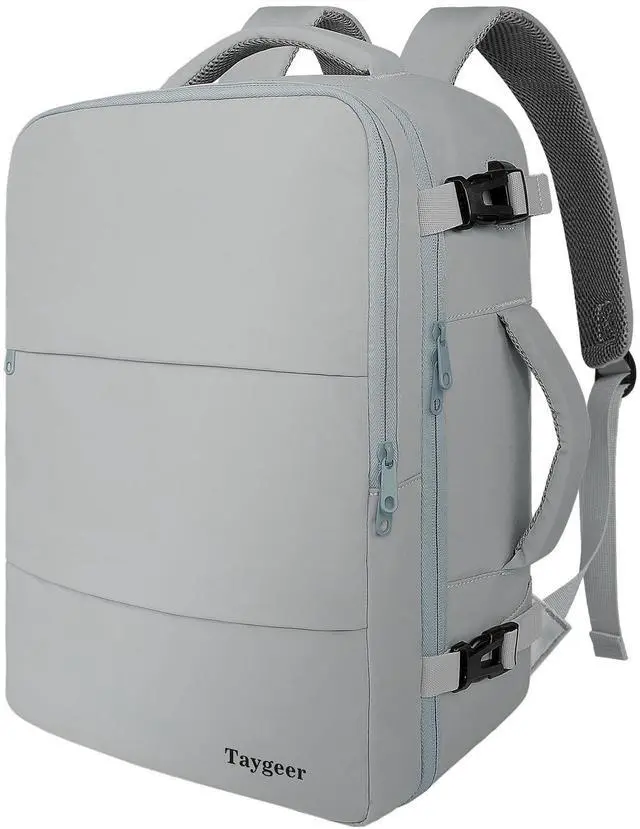 Main image of Taygeer Carry On Backpack for Men Women, Travel Backpack with USB Charging Port & Shoe Pouch, Laptop Mochila 17.3inch Flight Approved, College Teacher Tote Bag for Business Travel, Grey