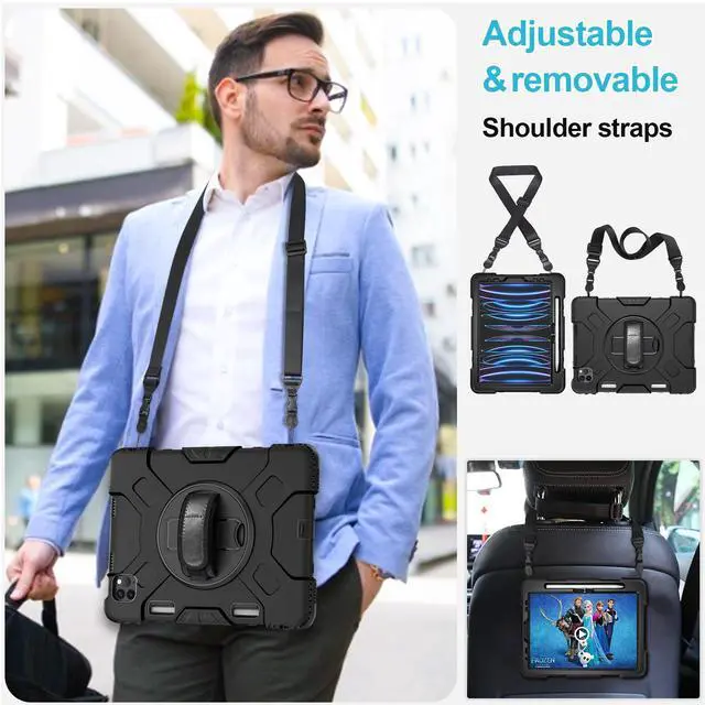 Alt view image 5 of 5 - Case for iPad Pro 11 Inch (2022/2021/ 2020/2018): Silicone Cover for iPad 11 (4th/ 3rd/ 2nd/ 1st) Generation with Screen Protector- Stand- Handle- Shoulder Strap- Pencil Holder- Black