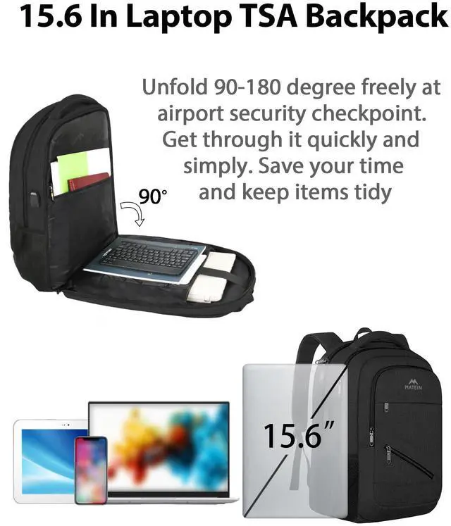 Alt view image 2 of 5 - MATEIN 15.6 Inch College Backpack, 20 L Airline Approved Laptop Computer Backpack with Multiple Organization Pockets, Water Resistant Personal Item Casual backpack for Men Women, Black