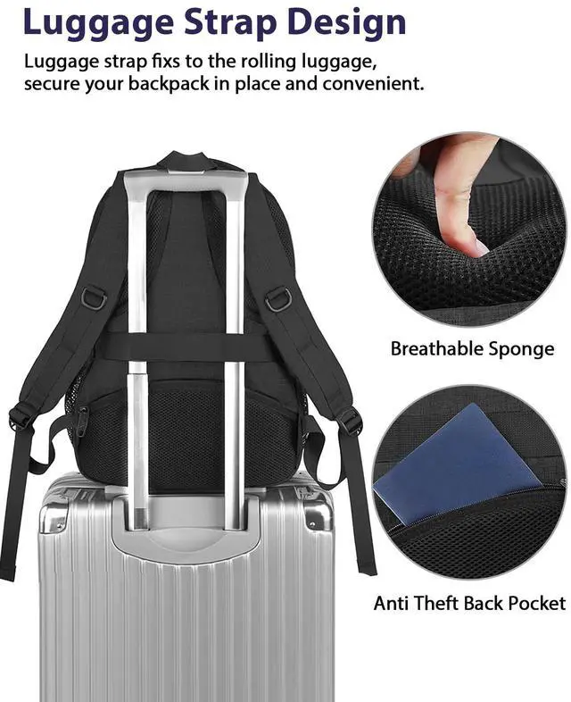 Alt view image 3 of 5 - MATEIN 15.6 Inch College Backpack, 20 L Airline Approved Laptop Computer Backpack with Multiple Organization Pockets, Water Resistant Personal Item Casual backpack for Men Women, Black