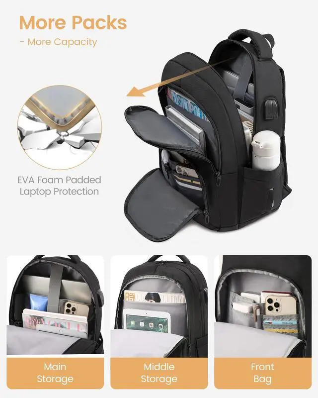 Alt view image 3 of 5 - LOVEVOOK School Backpack for Women Men Black Backpack with 15.6" Laptop Compartment Lightweight Bookbag for College Work High School