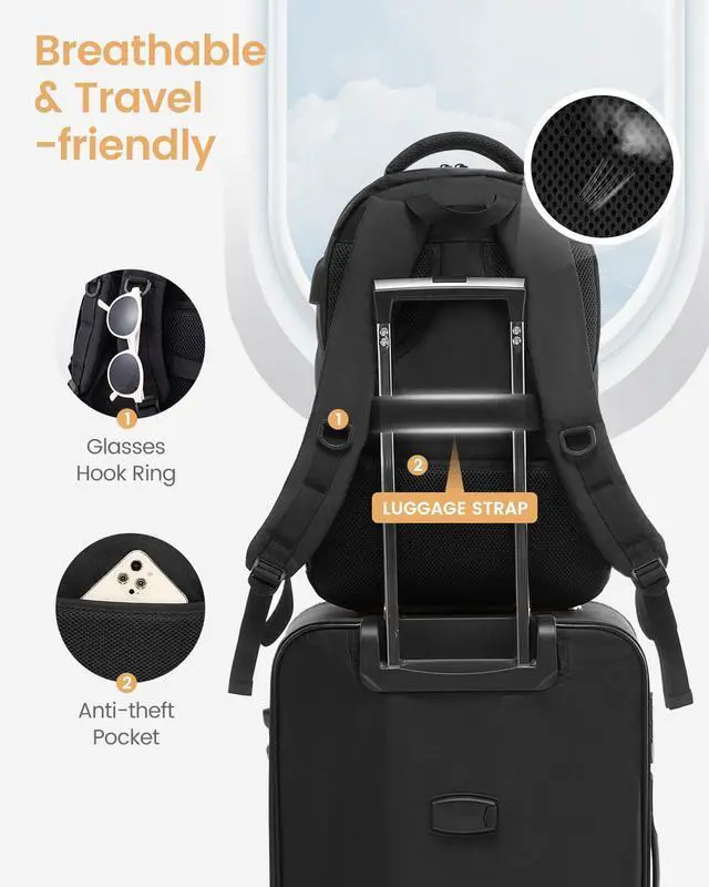 Alt view image 4 of 5 - LOVEVOOK School Backpack for Women Men Black Backpack with 15.6" Laptop Compartment Lightweight Bookbag for College Work High School