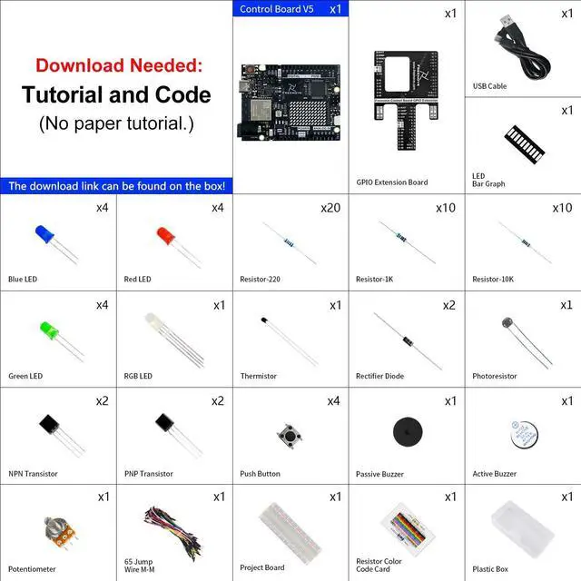 Alt view image 2 of 5 - Freenove Basic Starter Kit with Board V5 Rev4 WiFi (Compatible with Arduino IDE), Arm Cortex-M4 Microcontroller, Onboard ESP32-S3, 179-Page Detailed Tutorial, 140 Items, 34 Projects