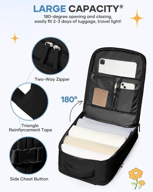 Alt view image 5 of 5 - coofay Travel Backpack For Women Men Airline Approved Carry On Backpack Flight Approved Waterproof Sports Luggage Backpack Casual Daypack Small Hiking Backpacks Black Backpacks