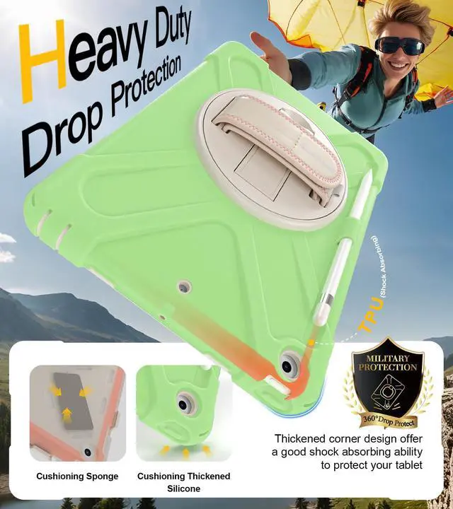 Alt view image 3 of 5 - BRAECN Case for ipad 9th/8th/7th Generation 10.2'' Heavy Duty Screen Protector 360° Rotating Stand Handle Pencil Holder Shockproof Drop Protection Shoulder/Hand Strap Durable Kids-Friendly