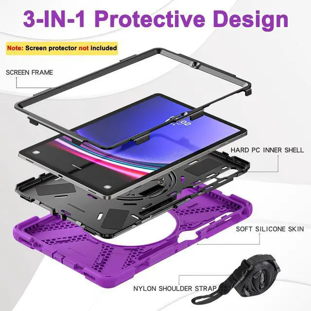 Alt view image 5 of 5 - BRAECN for Galaxy Tab S10 Plus Case 2024&S9 FE Plus/S8 Plus/S7 Plus /S7 FE 12.4 Inch,Heavy Duty Shockproof Case with S Pen Holder&360 Rotating Hand Strap/Kickstand/Shoulder Strap for Tab S10+,Purple