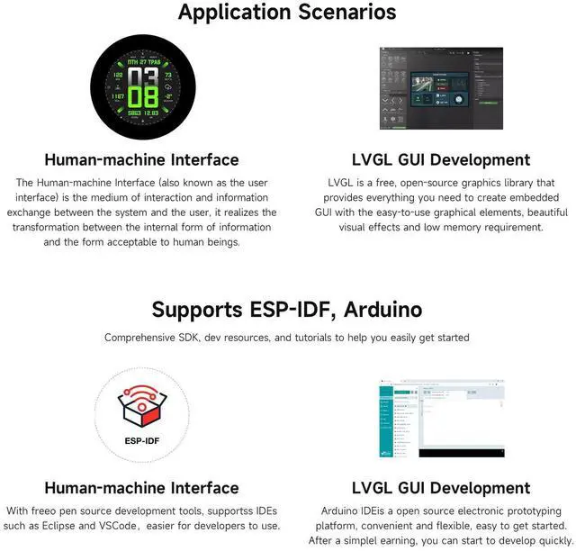 Alt view image 4 of 5 - Waveshare ESP32-S3 2.1inch Round Touch Screen with 32-bit LX7 Dual Core Processor, 480 × 480 Resolution, 262K Color, Support Wi-Fi & BLE 5