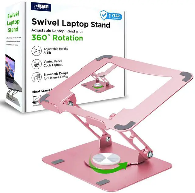 Main image of Uncaged Ergonomics Swivel Laptop Stand for Desk, Adjustable Computer iPad Stand for Desk w/ 360 Rotation, Portable Laptop Holder for Home Office Ergonomic Supplies (Rose Gold)