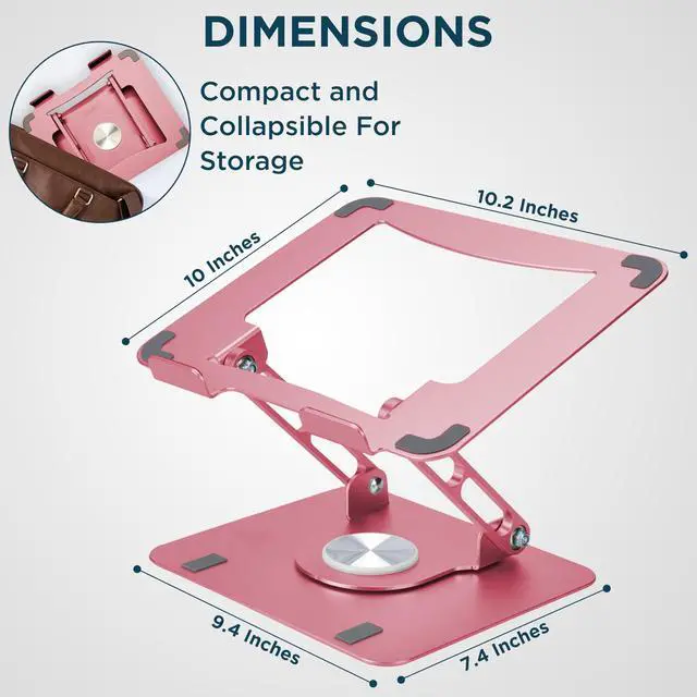 Alt view image 3 of 5 - Uncaged Ergonomics Swivel Laptop Stand for Desk, Adjustable Computer iPad Stand for Desk w/ 360 Rotation, Portable Laptop Holder for Home Office Ergonomic Supplies (Rose Gold)