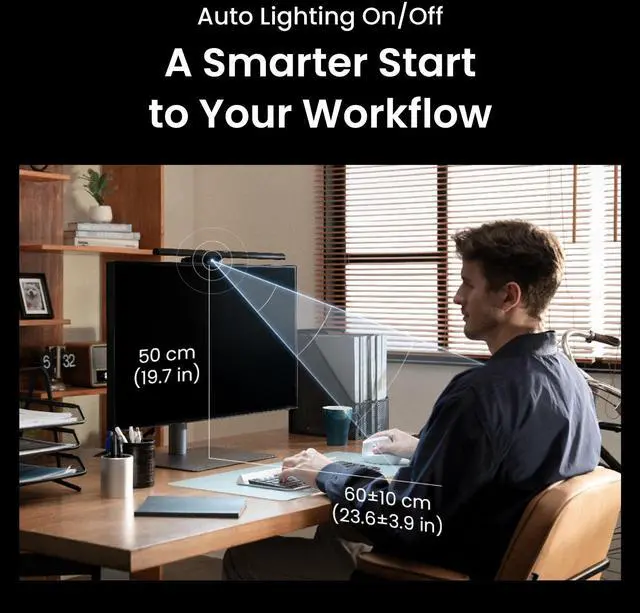 Alt view image 4 of 5 - BenQ ScreenBar Pro LED Monitor Light (Black)/Ultrawide Illumination/Motion Sensor/Adjustable Brightness and Color Temperature/Eye-Care Light Bar/No Screen Glare/Space Saving/Curved Monitors/USB-C