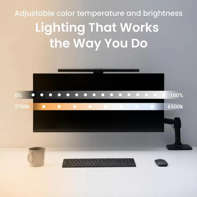 Alt view image 5 of 5 - BenQ ScreenBar Pro LED Monitor Light (Black)/Ultrawide Illumination/Motion Sensor/Adjustable Brightness and Color Temperature/Eye-Care Light Bar/No Screen Glare/Space Saving/Curved Monitors/USB-C