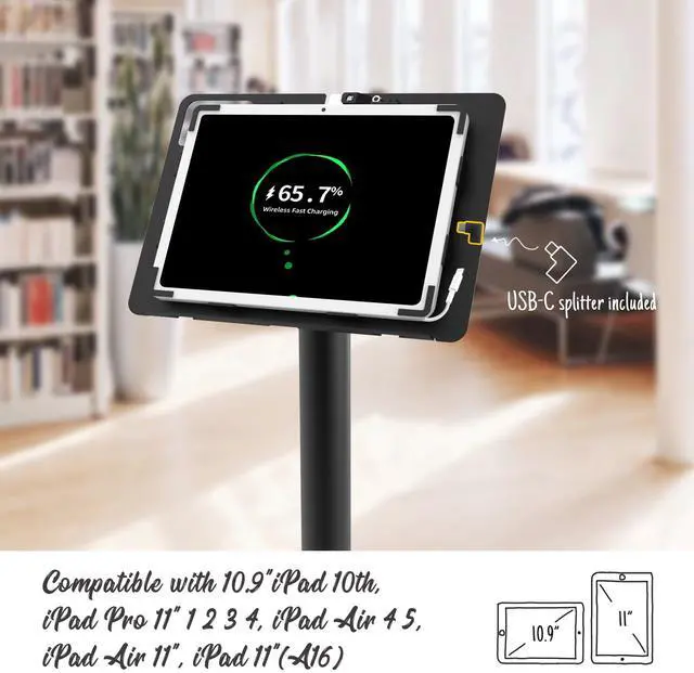 Alt view image 5 of 5 - Beelta Tablet Kiosk Floor Stand, Anti-Theft, Rotate Lockable Metal Tablet Enclosure+Aluminum Pole+Metal Base, Compatible with 10.9" iPad 10th, Pro 11" 1 2 3 4, Air 4 5, Air 11", iPad 11"(A16)