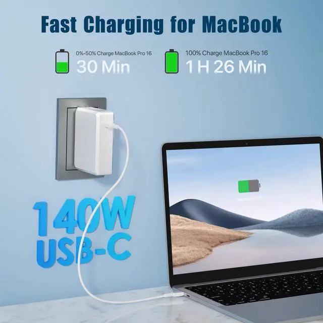 Alt view image 2 of 4 - Charger for Mac Book Pro, 140W Fast Charger for Mac Book Pro 14" 16" M1/M2/M3/M4 & MacBook Air 13" 15" M1/M2/M3, with 6.6FT USB C to USB C Power Cable