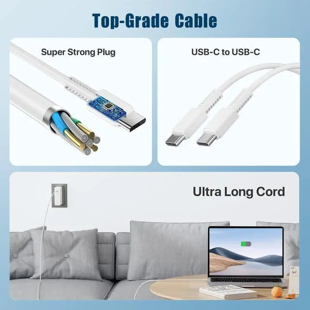 Alt view image 4 of 4 - Charger for Mac Book Pro, 140W Fast Charger for Mac Book Pro 14" 16" M1/M2/M3/M4 & MacBook Air 13" 15" M1/M2/M3, with 6.6FT USB C to USB C Power Cable