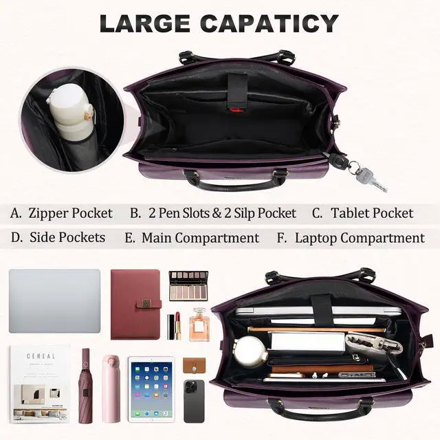 Alt view image 2 of 5 - RAINSMORE Laptop Bag for Women 15.6 Inch Laptop Tote Bag Business Office Work Bags Professional Briefcase Waterproof Leather PU Computer Bag Teacher Shoulder Bag Handbag