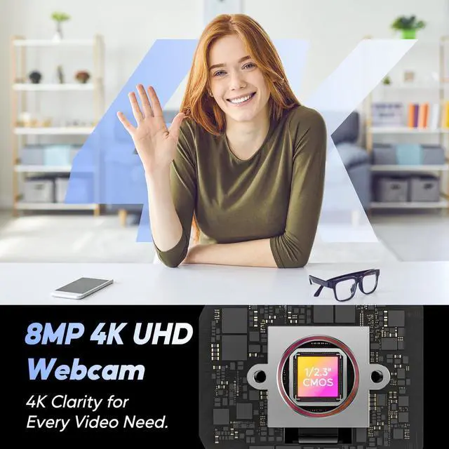 Alt view image 2 of 5 - Nisheng 4K Webcam, AutoFocus USB Camera with Dual AI Noise-Cancelling Mics, 4K Webcam for PC with Privacy Cover, Plug & Play Web Camera for Zoom/Teams/Meet/Xbox/OBS