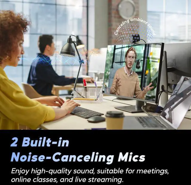 Alt view image 3 of 5 - Nisheng 4K Webcam, AutoFocus USB Camera with Dual AI Noise-Cancelling Mics, 4K Webcam for PC with Privacy Cover, Plug & Play Web Camera for Zoom/Teams/Meet/Xbox/OBS