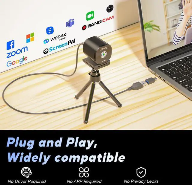 Alt view image 5 of 5 - Nisheng 4K Webcam, AutoFocus USB Camera with Dual AI Noise-Cancelling Mics, 4K Webcam for PC with Privacy Cover, Plug & Play Web Camera for Zoom/Teams/Meet/Xbox/OBS