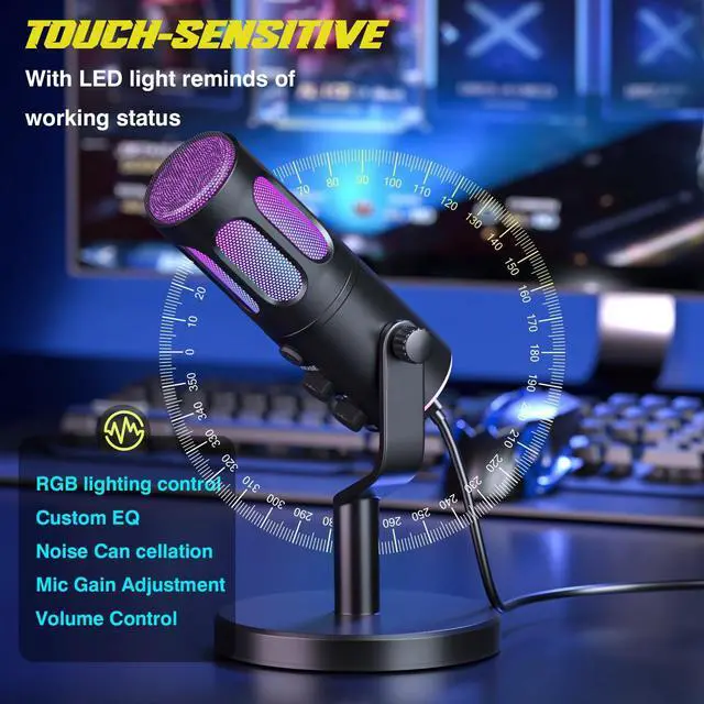 Alt view image 4 of 5 - Facmogu SU8 USB Gaming Microphone, XLR Condenser Gaming Microphone for PC, Podcast Mic with Mute, Gain, RGB Control, PC Computer Mic for Gaming Streaming Recording Studio YouTube Online Chat