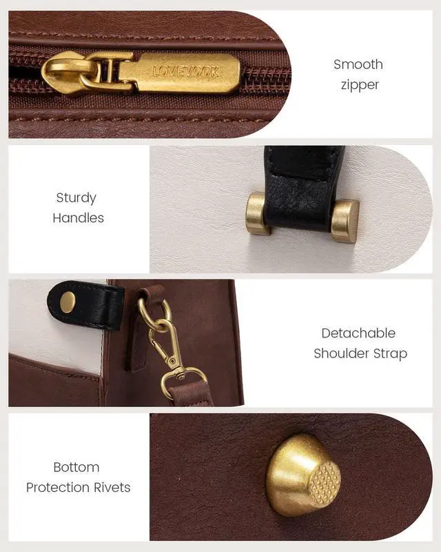 Alt view image 5 of 5 - LOVEVOOK Laptop Tote Bag For Women Work, Vintage Leather Computer Bags For Laptops For Women, Waterproof Laptop Bag Business Briefcase Office Large Shoulder Handbag Purse, 15.6 Inch, Brown-Beige-Black